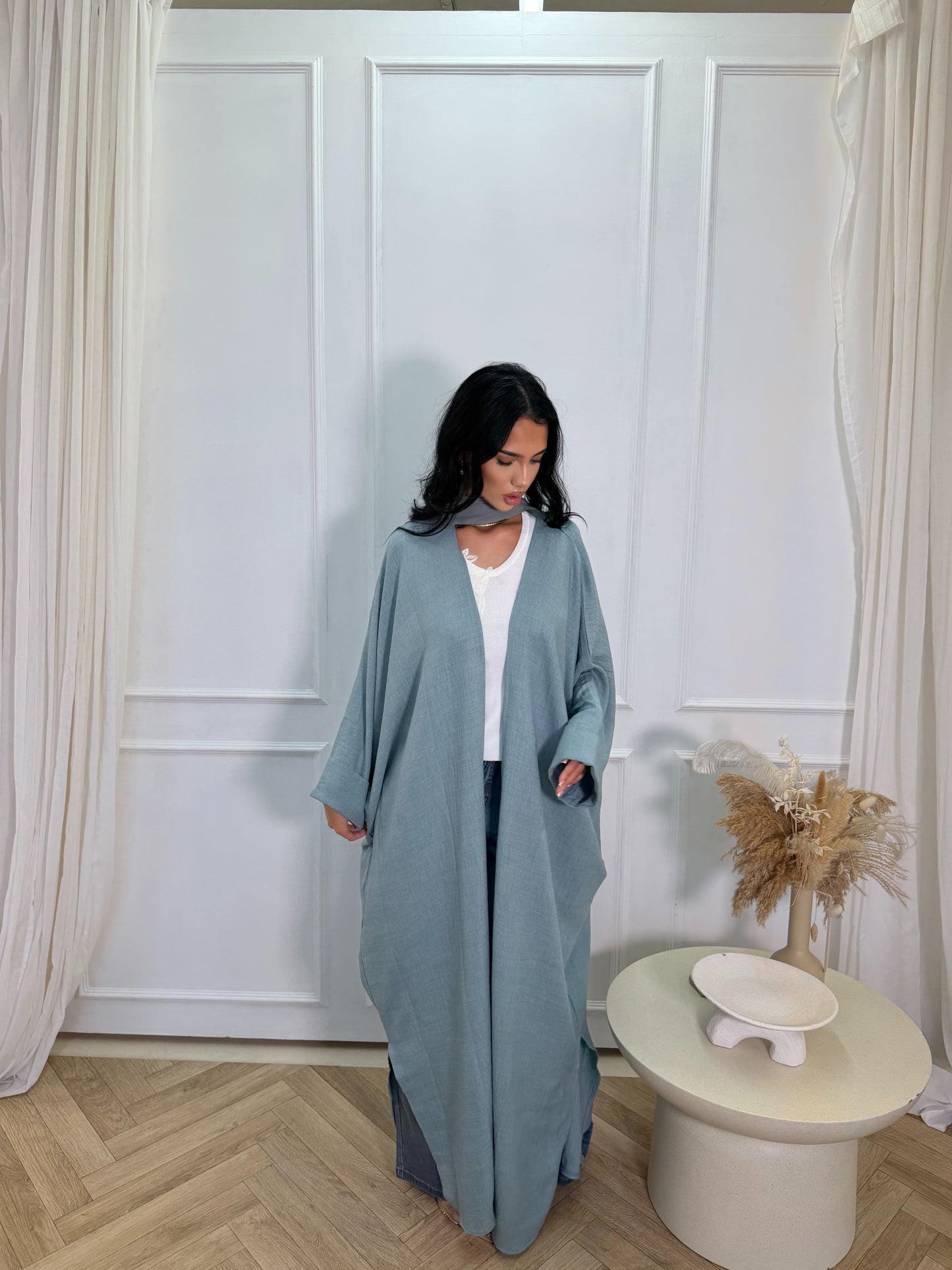 Denim-look abaya.