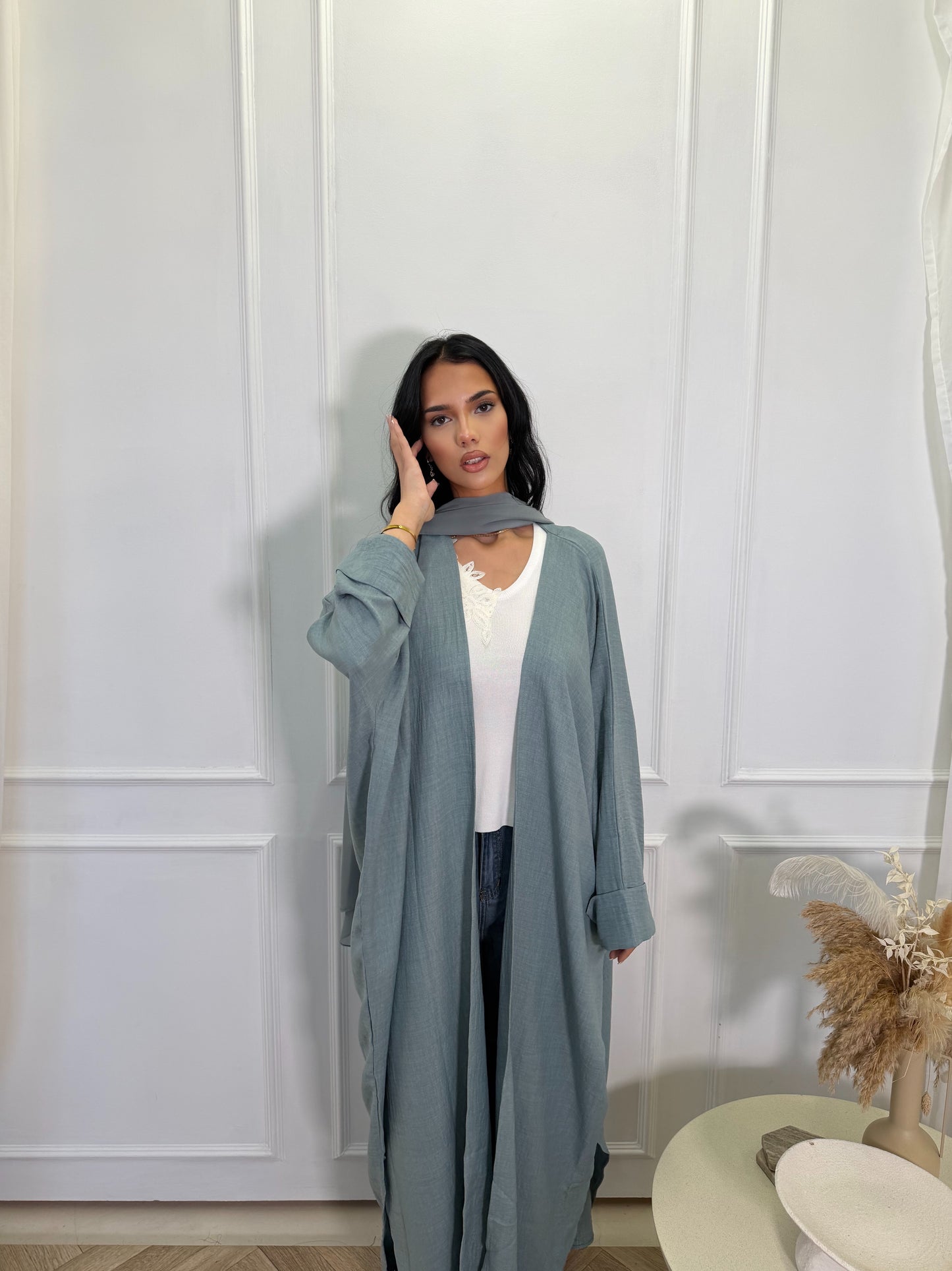 Denim-look abaya.
