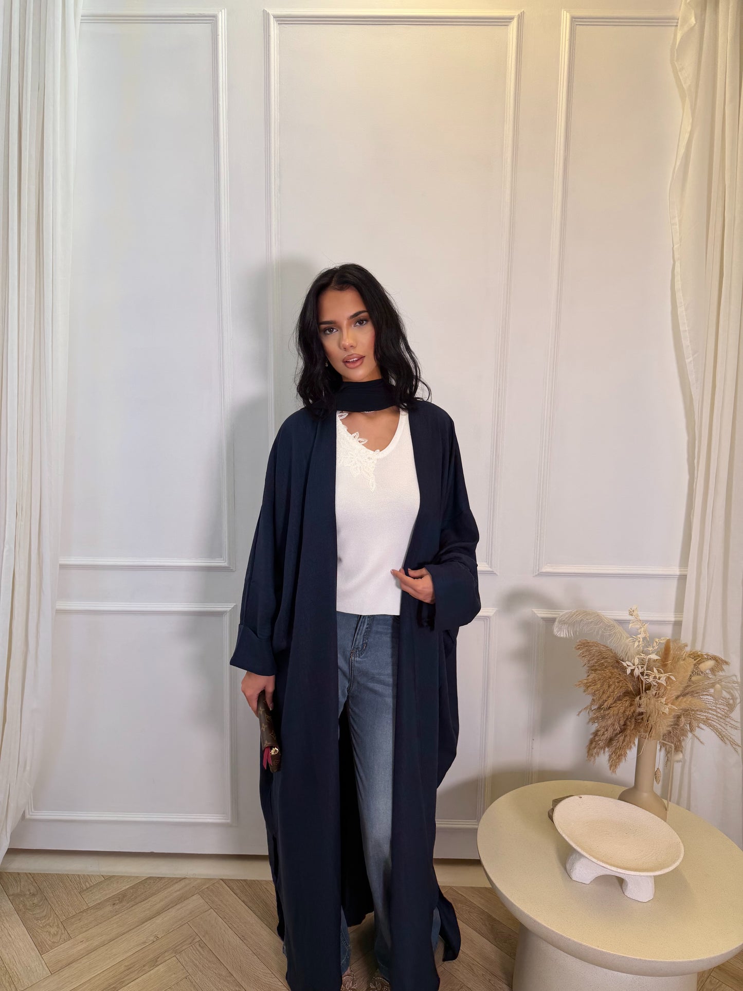 Denim-look abaya.